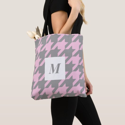 Blush Houndstooth Monogrammed Canvas tas (Dichtbij)