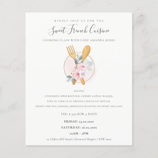 Blush-houten vorkfork bakkerijklasse flyer (Voorkant)