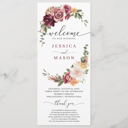 Blush Huwelijksprogramma Rustiek Land Boho Programma (Voorkant)