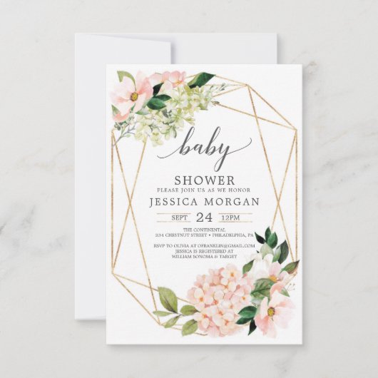 Blush Hydrangea Baby Shower Uitnodigingen (Voorkant)