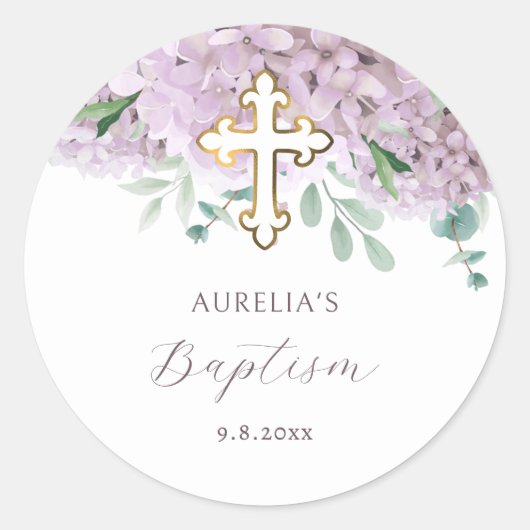 Blush Hydrangea Doopsticker Ronde Sticker (Voorkant)