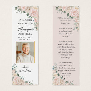 Blush Ivoor Bloemen Foto Begrafenis Memorial Bladw Mini Visitekaartjes