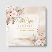 Blush Ivoor Goud Bloemen Lijst bruiloft gastenboek (Voorkant)