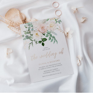 Blush & Ivory Flowers Roos Gold Wedding Folie Uitnodiging