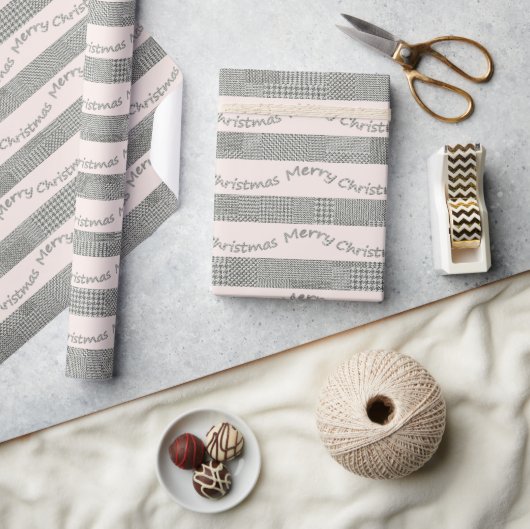 Blush Kerstmis Houndstooth Script Cadeaupapier (Crafts)