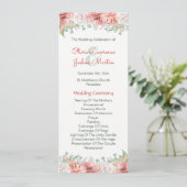 Blush Koraal Waterverf Bloemen Trouwprogramma's Programma (Staand voorkant)