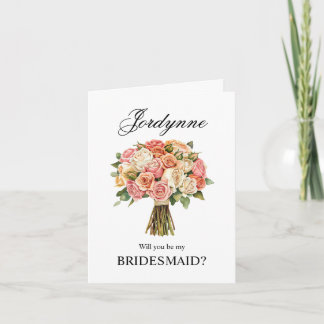 Blush + Koraalrozen Boeket Bruidsmeisje Voorstel Kaart