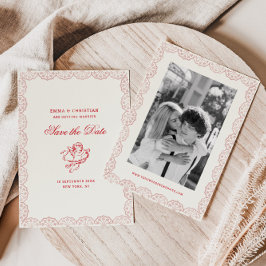 Blush Lace Border Vintage Cherub Wedding Photo Save The Date