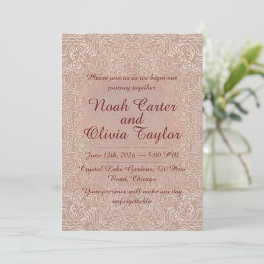 Blush Lace Elegant Wedding Invitation (Debout devant)
