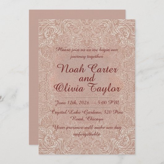 Blush Lace Elegant Wedding Invitation (Devant / Derrière)