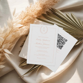 Blush Laurel Monogram Wedding Invitation QR Code