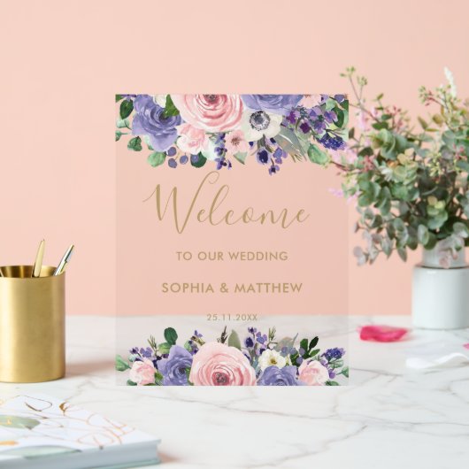 Blush Lavender Purple Floral Wedding Welcome (Mariage)