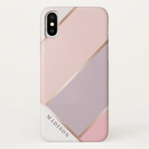 Blush & Lavender Roos Gold Geometric Angled Stripe iPhone X Hoesje