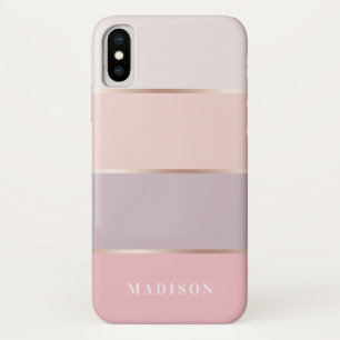 Blush & Lavender Roos Gold Wide Stripes iPhone X Hoesje