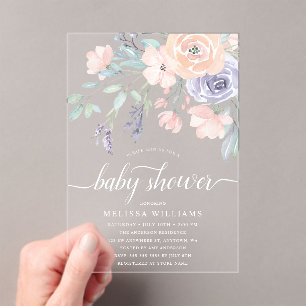 Blush Lavender Waterverf Floral Girl Baby shower Acryl Uitnodigingen