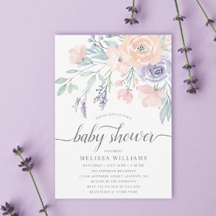 Blush Lavender Waterverf Floral Girl Baby shower Kaart