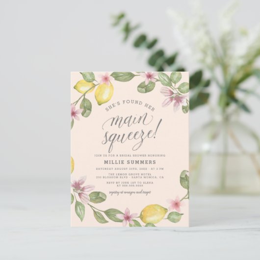 Blush | Lemon Wreath Main Squeeze Vrijgezellenfees Uitnodiging Briefkaart (Staand voorkant)