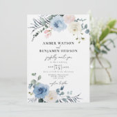 Blush Light Blue Beach Tropical Floral Wedding Kaart (Staand voorkant)