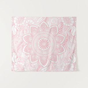 Blush Light Pink Mandala met Floral Pattern Wandkleed