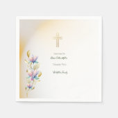 Blush & Lila Bloemen ,Goud Kruis Doop servetten (Voorkant)