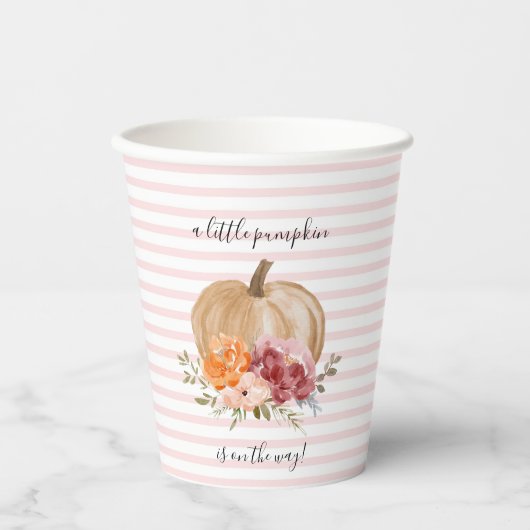 Blush Little Pumpkin Paper Cups Pumpkin Baby Showi Papieren Bekers (Voorkant)
