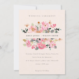 Blush Lively Pink Waterverf Floral Wedding Invite Bedankkaart