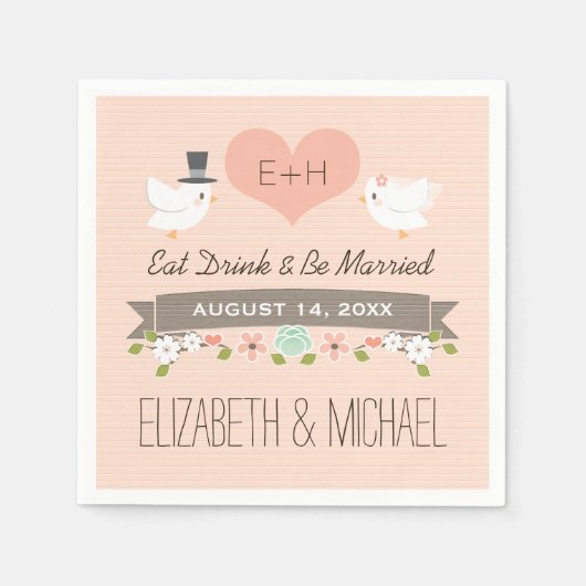 Blush Love Bird Dove Wedding Servetten (Voorkant)