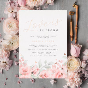 Blush Love is in Bloom Roze Gouden Bruiloftsborrel Folie Uitnodiging