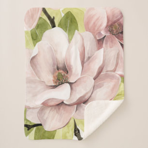Blush Magnolia Flowers Sherpa Deken
