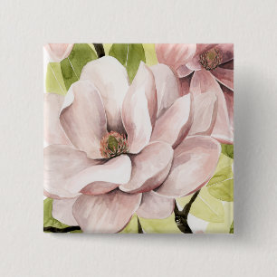 Blush Magnolia Flowers Vierkante Button 5,1 Cm