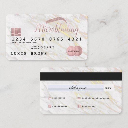 Blush + Marble Carte de crédit Microbling (Devant / Derrière)