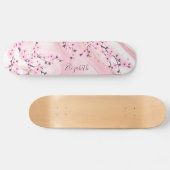 Blush Marble Cherry Blossom Monogram Girly Skateboard (Horizontaal)
