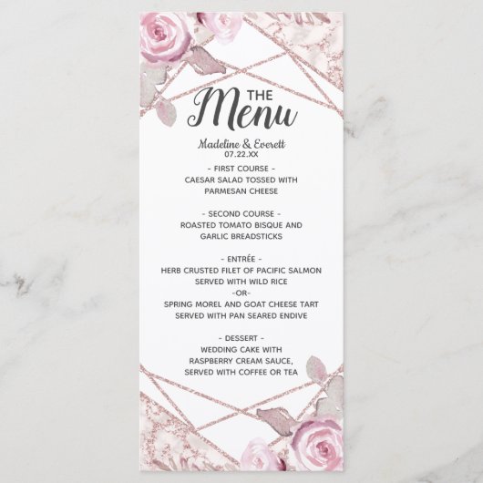 Blush Marmer Geometrisch Lijst Bloemen Bruiloft Me Menu (Voorkant)