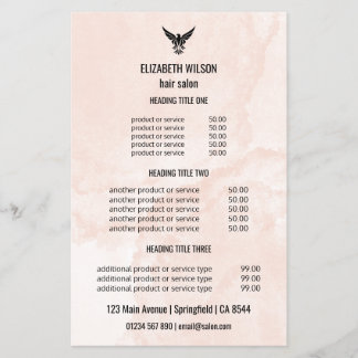 Blush Marmer Haar Salon Prijslijst Sjabloon Flyer