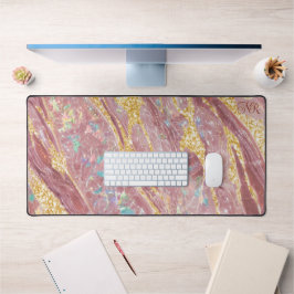Blush Marmer Opaal & Goud Glitter Monogram Leuk Bureaumat