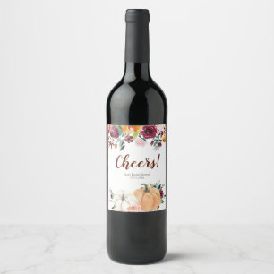 Blush Marsala Floral Citrouille Étiquette à vin