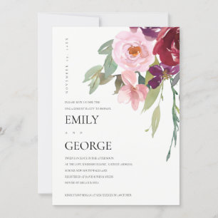 BLUSH MARSALA RED ROSE FLORAL VERLOVING INVITE BEDANKKAART