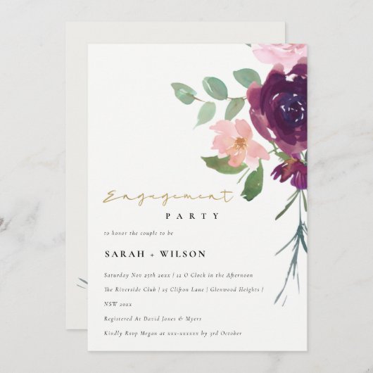 BLUSH MARSALA RED ROSE FLORAL VERLOVING INVITE BEDANKKAART (Voorkant / Achterkant)
