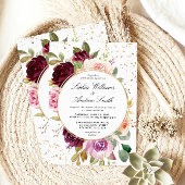 Blush Marsala Rozen & Gouden Stippen Bruiloft Kaart