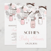 Blush Mason Jars Baby shower floral Invitation (Devant / Derrière)