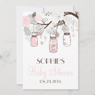 Blush Mason Jars Floral Baby shower Invitation Kaart