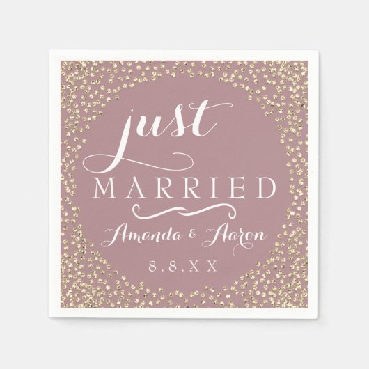 Blush Mauve Gold Confetti Weddenschap Net getrouwd Servet (Voorkant)