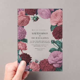 Blush Mauve, Peach Blossom & Rosewood Fluwelen Acryl Uitnodigingen