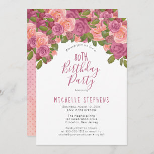 Blush Mauve Waterverf Floral 80th Birthday Party Kaart