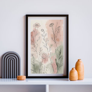 Blush Meadow Botanicals Delicate Wildflower Lijn Poster