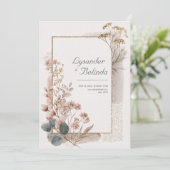 Blush Meadow Folk Art Wedding Kaart (Staand voorkant)