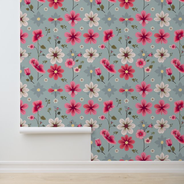 Blush Meadow:  geïnspireerde roze bloemen Behang (Applicatie)