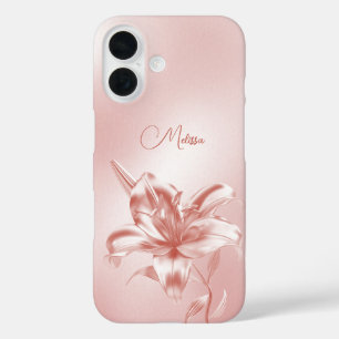 Blush Metallic 3D Lelie Bloem iPhone 16 Hoesje