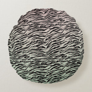 Blush Mint Black Zebra Print Glitzy Stippen Ombre Rond Kussen
