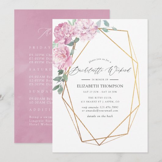 Blush & Mint Geometric Floral Bachelorette Weekend Kaart (Voorkant / Achterkant)